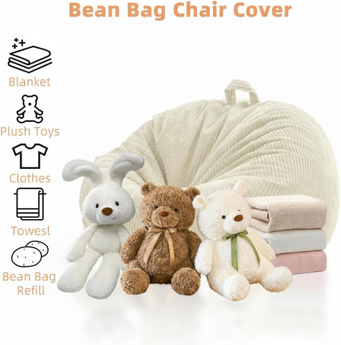 Stuffed Animal Storage Bean Bag Chair Cover (No Filler), Large Toy Storage Organizer & Comfy Kids Sofa Chair