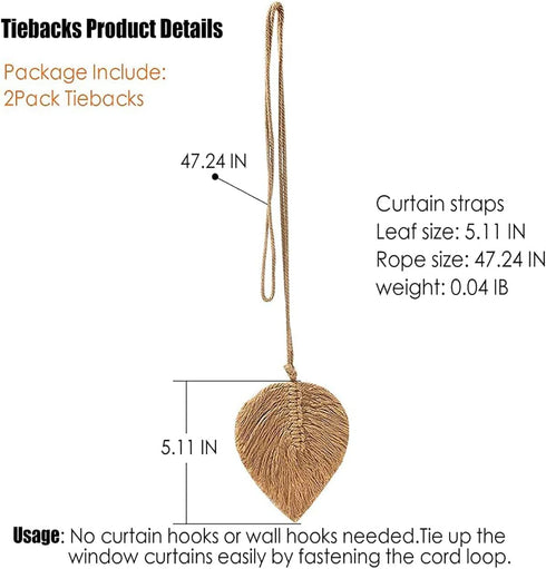 2Pack Curtain Tiebacks, Handmade Holdbacks - Farmhouse Curtain Tie Back Holder by Hand-Woven Cotton Rope, Bohemian Home