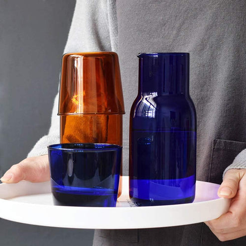 Tiktalk Set 19oz/550ml(Blue) Bedside Water Carafe Glass Mouthwash Bottle Decorative for Bathroom