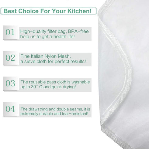 2 Pack XL Nut Milk Bags - 12"x12" Reusable Food Strainers for Almond/Soy Milk, Cold Brew Coffee