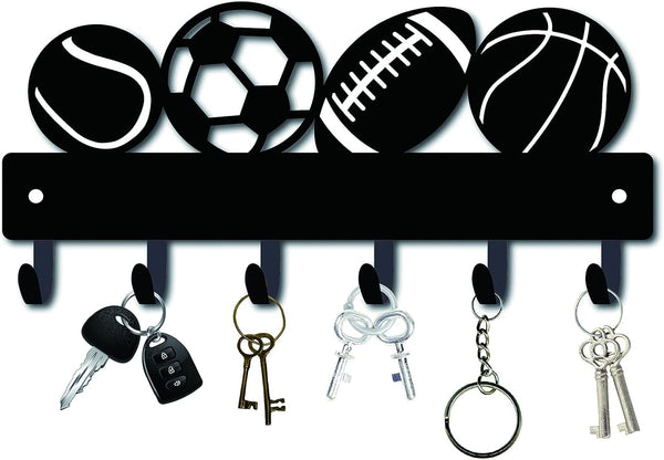 CREATCABIN Hook Hanger Wall Key Holder, Metal Decorative Mounted Organizer Rack with Sports Goods Basketball Football