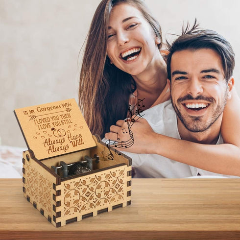 Music Box Hand Crank Engraved Musical Box - You are My Sunshine Antique Vintage Gift for Husband or Wife