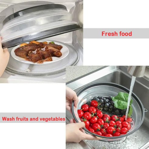 Microwave Lid, Foldable Microwave Oven Cover for Food, BPA Free Plastic and Silicone, Multi-purpose Kitchen Tool (Gray)