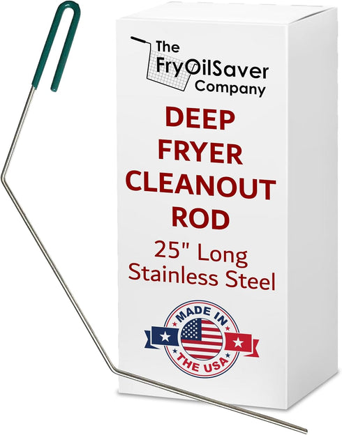 FryOilSaver Co. 25“ Deep Fryer Cleanout Rod - Rust Resistant Drain Unclogger & Cleaner for Restaurants and Hotels
