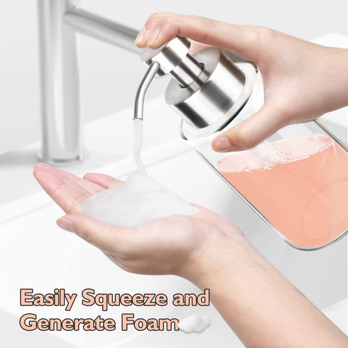 BabyElf Clear Glass Foaming Soap Dispenser - Rust-Proof Stainless Steel Pump for Bathroom & Kitchen