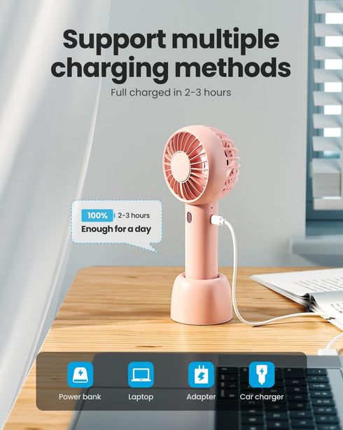 Gaiatop Mini Portable Fan, Cute Design 3 Speed Handheld USB Rechargeable Fan for Stylish Girl Women Travel Pink