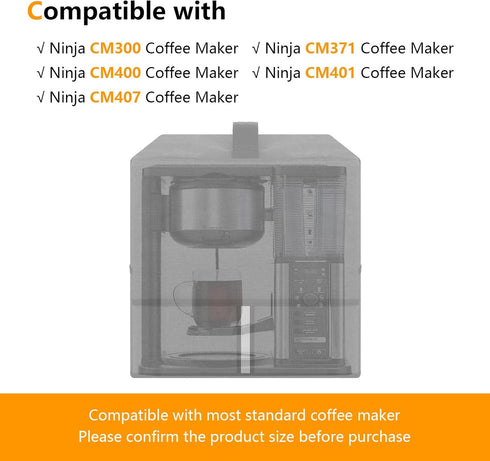 Heavy Fabric Cloth Coffee Maker Cover, Dark Grey - Compatible with Ninja CM300, CM371, CM400, CM401, CM407, 12.6X9.5X15