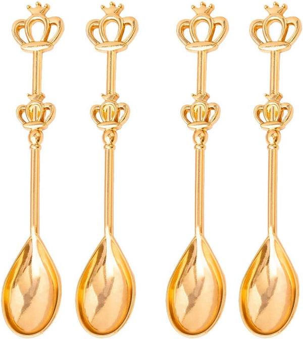 ABOOFAN 8PCS Stainless Steel Golden Coffee Cake Spoons, Small Teaspoon for Ice-Cream, Soup