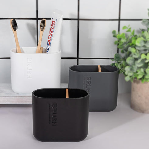 Bamboo Electric Toothbrush Holder, Bathroom Storage Organizer for Toothpaste, Floss, Razor, White
