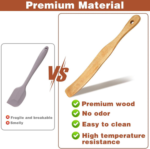 2Pcs Wooden Spatula for Cooking, Sourdough Spurtles Kitchen Tools with Hanging Holes for Dough Stirring