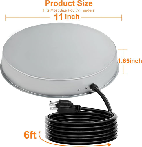 3 Gallons(11 inch), 125W Poultry Chicken Water Heater: Chicken Water Heater Base for Winter, for Plastic/Metal Poultry