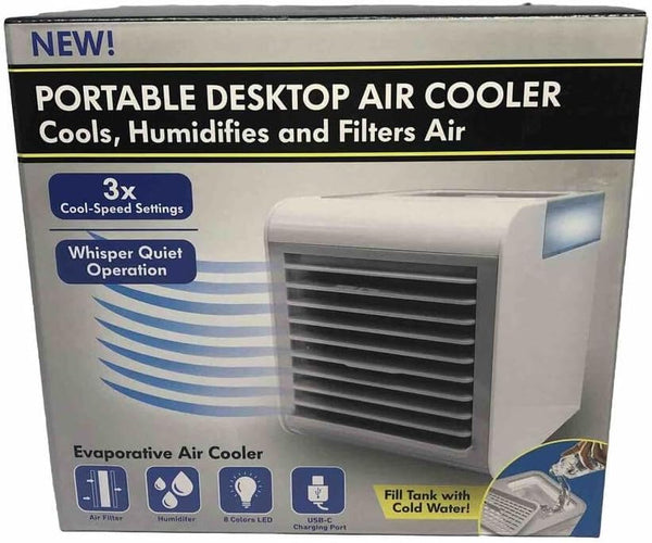Portable Air Cooler, Evaporative Mini Air Conditioner with 3 Speeds, 7 Colors, Desktop Cooling Fan