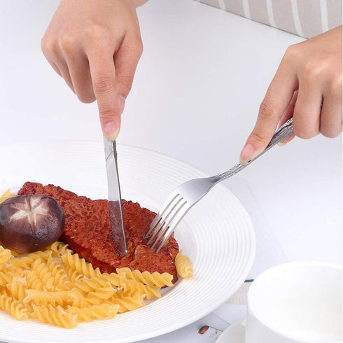 12-Piece Stainless Steel Dinner Fork Set, 7.3-inch Classic Flatware Silverware with Flower Edge - Silver
