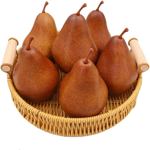 6PCS Fake Brown Pear Artificial Lifelike Fake Fruits Decorative for Kitchen Party