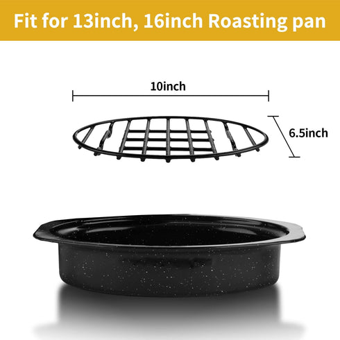 Black Roasting Rack with Integrated Feet, Enamel Finished, Nonstick, Fits 13 Inch Oval Roasting Pan, Dishwasher Safe