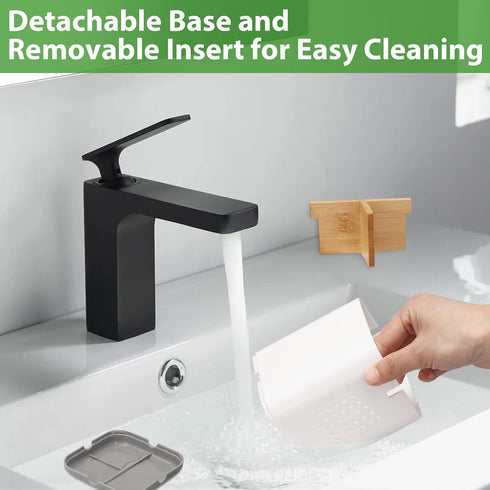 Boperzi Toothbrush and Toothpaste Holder - Bamboo Divider Bathroom Countertop Organizer for Electric Toothbrush Storage