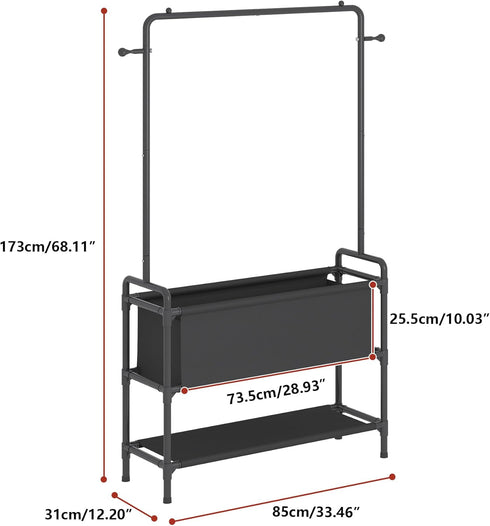 Calmootey Clothing Rack with Storage Bag, 3-in-1 Garment Rack for Bedroom, Hallway, Entryway, Black