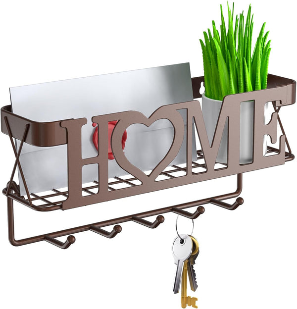 Key Holder for Wall - Self Adhesive Key Holder Wall Mount with 5 Key Hooks, Mail Organizer Wall Mounted, Key Hanger for