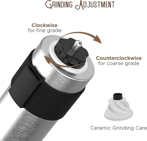 Manual Coffee Grinder — Stainless Steel Conical Burr Coffee Bean Grinder with Hand Crank, 18 Adjustable Settings