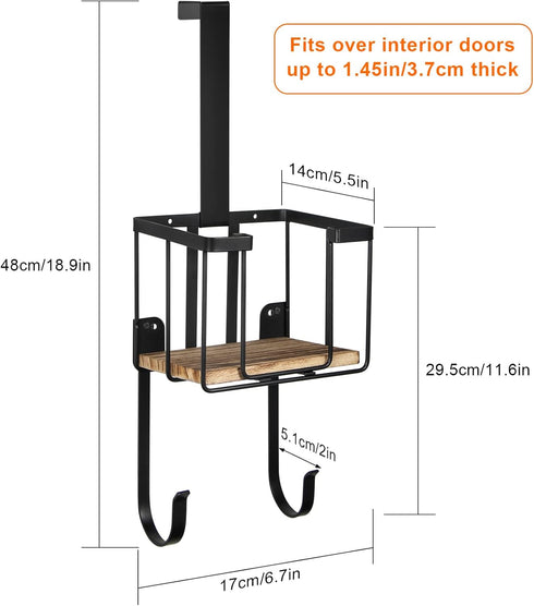 Wall Mount/Over The Door Ironing Board Holder, Large Storage Basket, Black, Laundry Room Iron and Board Storage
