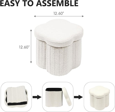 12.6" Small Ottoman with Storage, Flowers Shaped Foldable Foot Rest for Dorm Room, Living Room - Compact Organizer