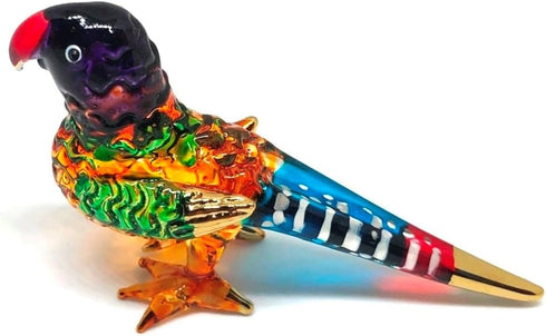 Handmade Mini Blown Glass Parrot Bird Figurine, 2" Orange, Dollhouse Gift Ideas, Cute Tiny Ornament