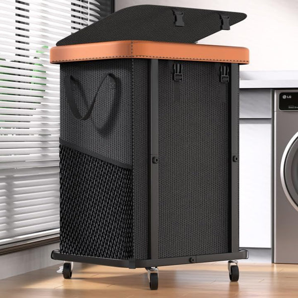 150L (40 Gal) Large Fashion Laundry Basket with Wheels, Leather Patchwork Rolling
