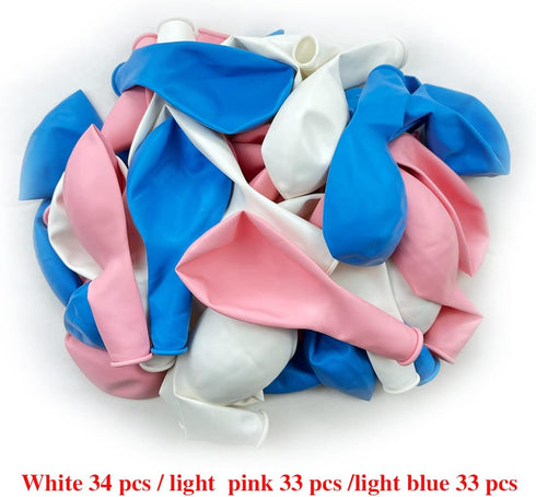 White, Light Pink, Light Blue Balloons, 100 Pack 12 Inch Latex Balloons for Baby Shower Birthday Party Supplies