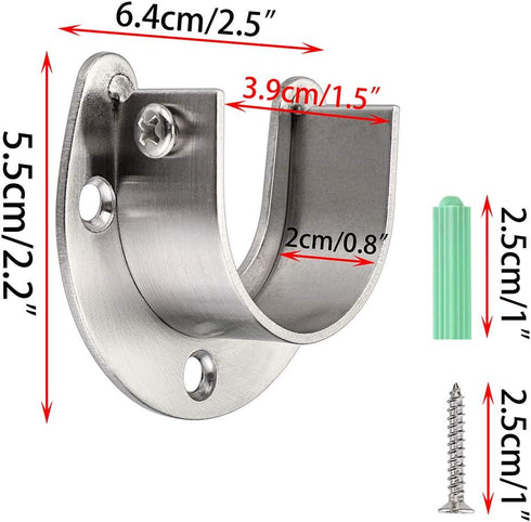 OwnMy 4 Packs Closet Rod End Supports 1-1/2" Diameter, U Shaped Stainless Steel Closet Pole Sockets Flange Rod Holder
