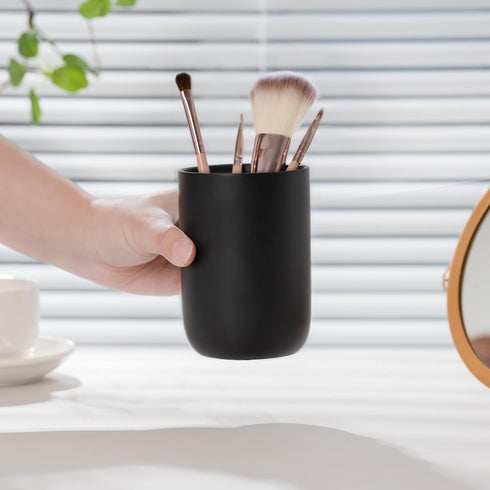 Hylignuae HY Bathroom Ceramic Toothbrush Cup, Matte Black Toothbrush Cup Holder, Bathroom Storage Organizer
