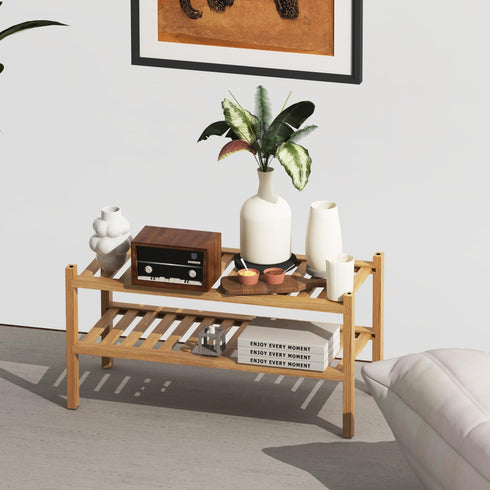H&D home interchanges 2-Tier Closet,Entryway,Hallway,Bathroom,Living 2-Tier) Bamboo Shoe Rack Organizer-Stackable