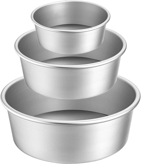 Lawei Round Cake Pan Set - 4" 6" 8" Aluminium Cake Pans with Removable Base for Wedding Birthday Party