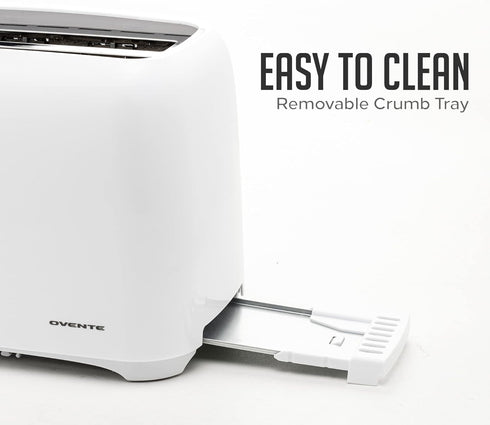 OVENTE 2 Slice Electric Toaster Machine, 700W Power, 6-Shade Toast Settings, Compact Design, White TP2210WGY