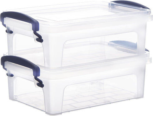 Superio Mini Storage Bins with Lids, Clear Plastic Containers, Stackable Totes, BPA Free, 1.25 Qt, 2 Pack