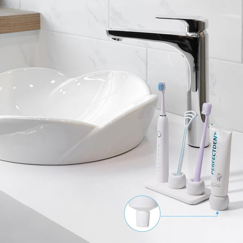 Dersyer 3 Pack 1 Pack Countertop, Mini Ceramic Toothbrush Holder Stand with Water Absorbing Stone for Bathroom Vanity