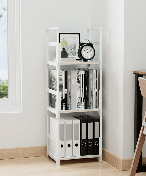 3 FIDUCIAL HOME Tiers Small Bookshelf Book Shelf White Kids Bookcase Mini Short Book Rack Storage Organizer Easy
