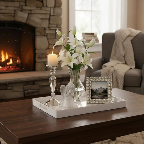 15.6 10.2 Zosenley Decorative Tray, Rectangular Plastic Tray with Handles, Modern Vanity Tray and Serving Tray