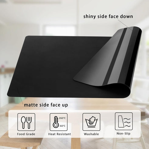 Silicone Placemats, Food-Grade Non-Slip Waterproof, Dining, Stain Resistant, Countertop Protector, Kitchen Counter Mat, Heat Resistant, Baking mat Dishwasher Safe (25.6"×17.7"-1pack Thicken Black) by Panzexin