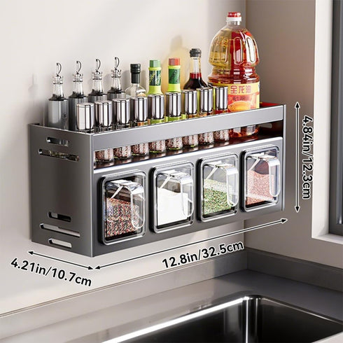 ANQIA (4 Kitchen Spice Rack Wall Mount Hanging Seasoning Box Over Stove Hanging Shelf Seasoning Jar Organizer for Sugar