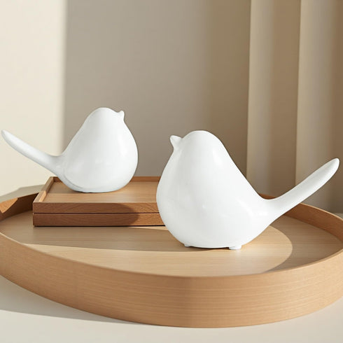 TSCVPJL Ceramic Birds Figurines Home Decor, Set of 2 White Birds Statue, Chubby