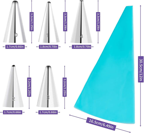 GOOTRADES 7 Pcs-Set Cake Decorating Tips, 5 Writing Tubes, 1 Coupler, 1 Silicone Pastry Bag