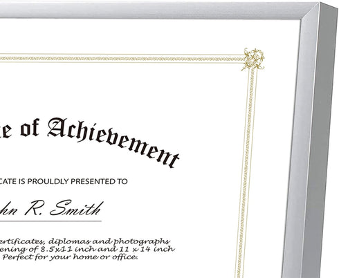Golden State Art Aluminum Certificate Frame - 8.5x11 Metal Diploma Frames with Real Glass Front, Silver