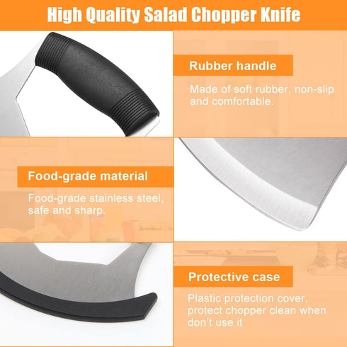 Luxiv Mezzaluna Knife Salad Chopper - Stainless Steel Mezzaluna Knife with Protection Cover, Vegetable Chopper for