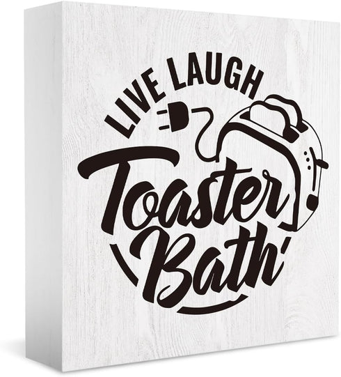 Live Laugh Toaster Bath Wood Sign, Funny Office Decor Signs, Cute Dark Humor Desk Accessories