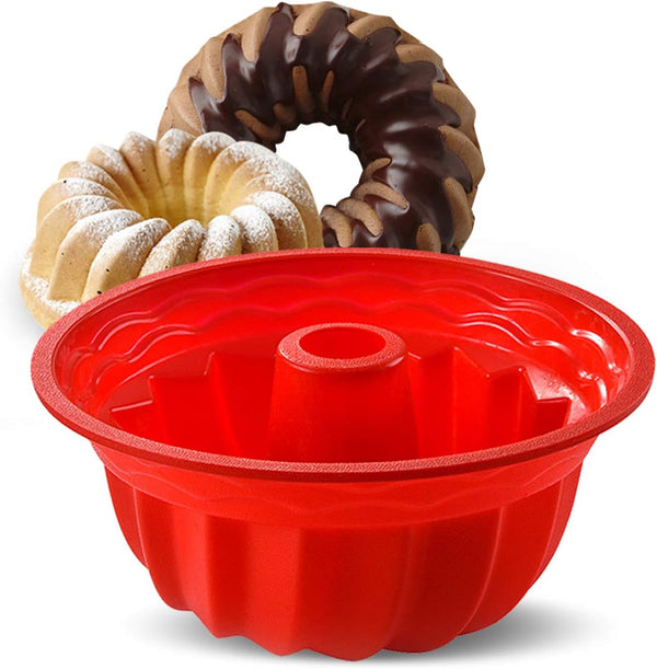 Silicone Fluted Bunte Cake Baking Pan, European-Grade LFGB Silicone Round Cake Mold, Non-Stick Cake Pan for Jello,