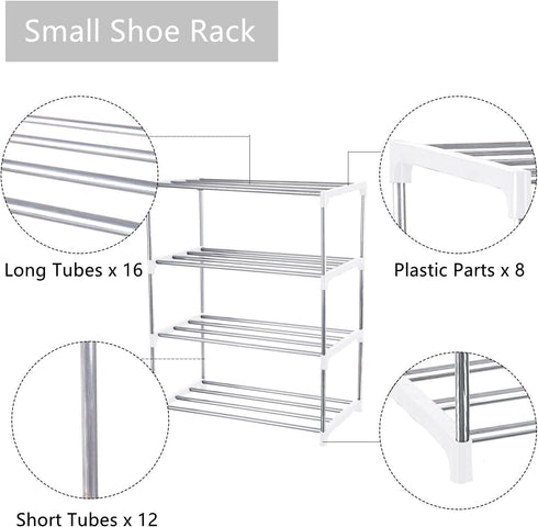 Closet (4-Tier, Small Shoe Rack, Narrow Stackable Shoe Shelf Organizer for Entryway, Doorway and Bedroom White)