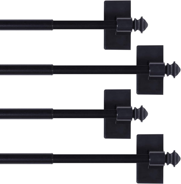 H.VERSAILTEX 4 PACK Magnetic Curtain Rods for Metal Doors, Adjustable from 9 to 16 Inch, Tool Free with Square Finials,