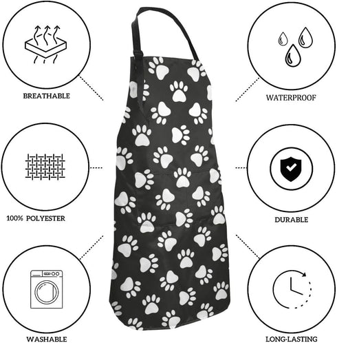 Dog Animal Paws Print Waterproof Apron for Adults, Chef Bib with Roomy Pocket for Kitchen BBQ Crafting