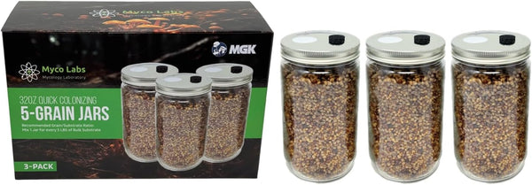 Myco Labs Premium Quick Colonizing 32oz 5-Grain Mushroom Spawn Jars (3-Pack)