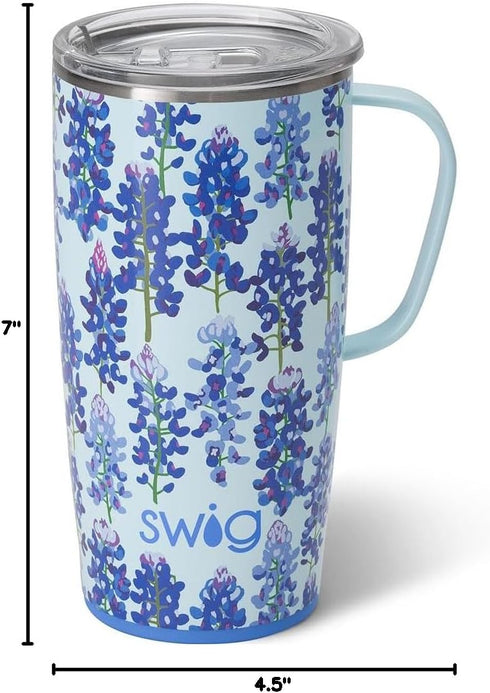 22oz Swig Life Travel Mug, Insulated Tumbler with Handle and Lid, Cup Holder Friendly, Dishwasher Safe, Stainless